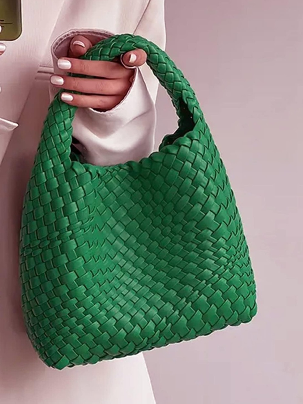 Woven Hobo Bag with Zipper Pouch - Emerald Green